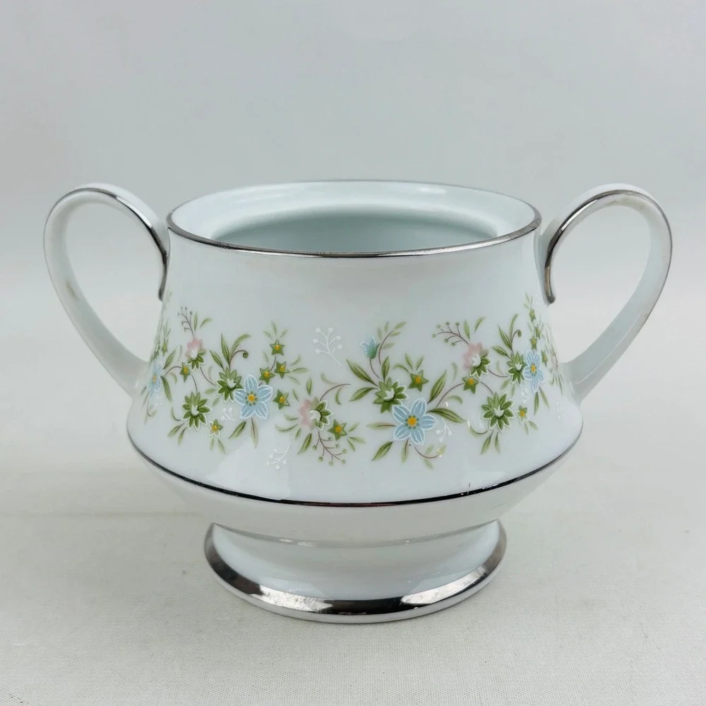 Noritake Savannah Sugar Bowl Only No Lid Floral Platinum Rim Japan